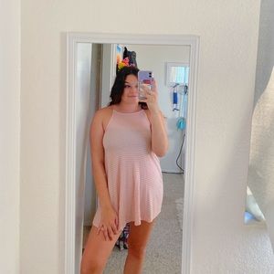 Flowy light pink and white striped summer dress